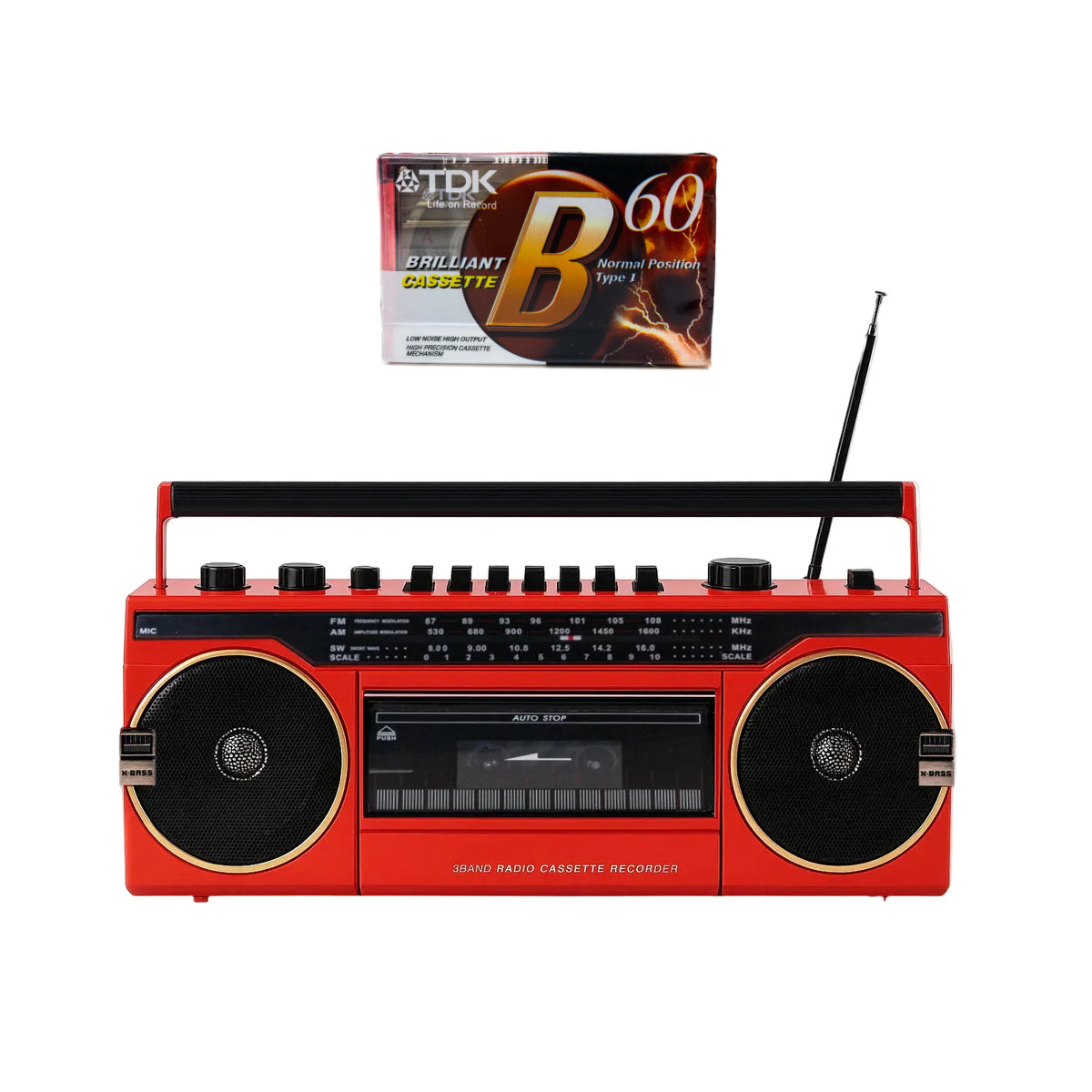 Studio 57 Lettore cassette con FM e Bluetooth, Rosso
