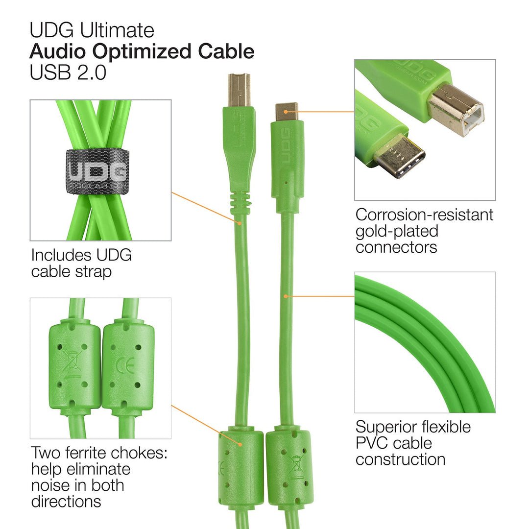 UDG Ultimate Audio Cable USB 2.0 C-B Verde Dritto 1,5m