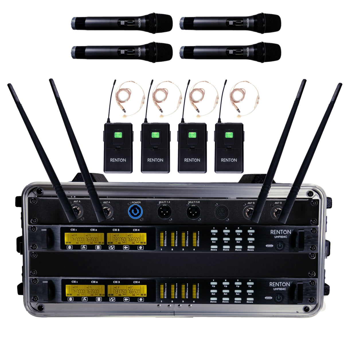 Renton Rack Trådløst Kombi System (4 Håndholdt + 4 Headset)