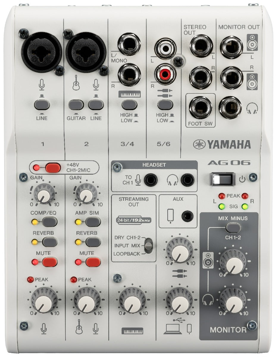 Yamaha AG06 MkII - Mixer per Live Streaming (Bianco)