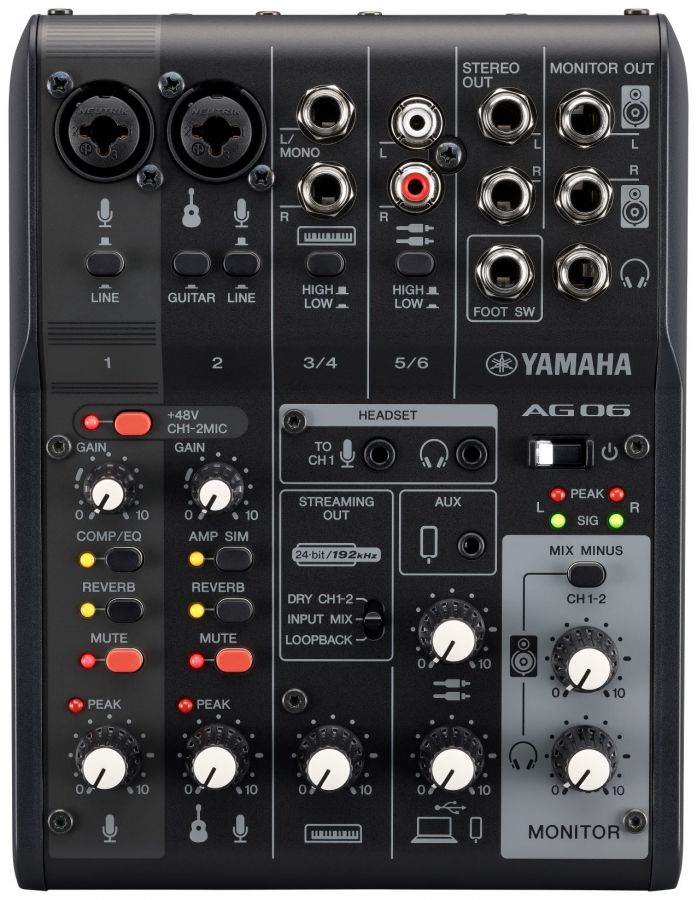 Yamaha AG06 MkII - Mixer per Live Streaming (Nero)
