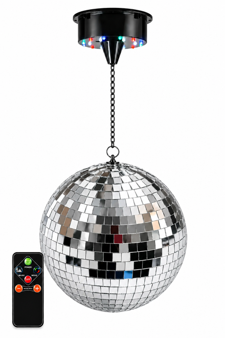 Light4Me Sfera a specchi da 30 cm con LED, motore e telecomando