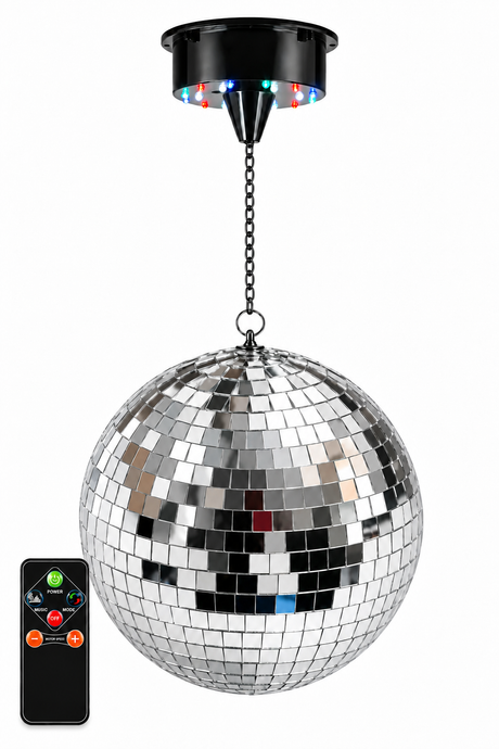 Light4Me Sfera a specchi da 40 cm con LED, motore e telecomando
