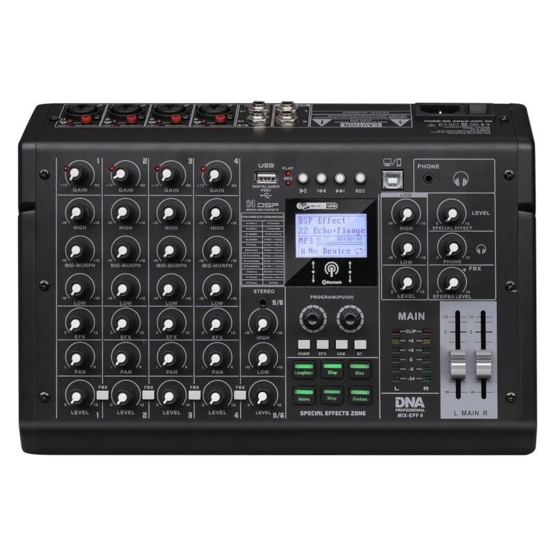 DNA MIX-EFF 6 Analog Mixer 6 Kanaler med Bluetooth, USB og DSP
