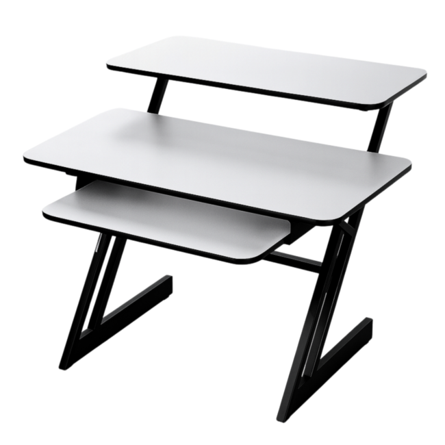 Tavolo da studio con ripiani ed estrazione per keyboard (120 cm)
