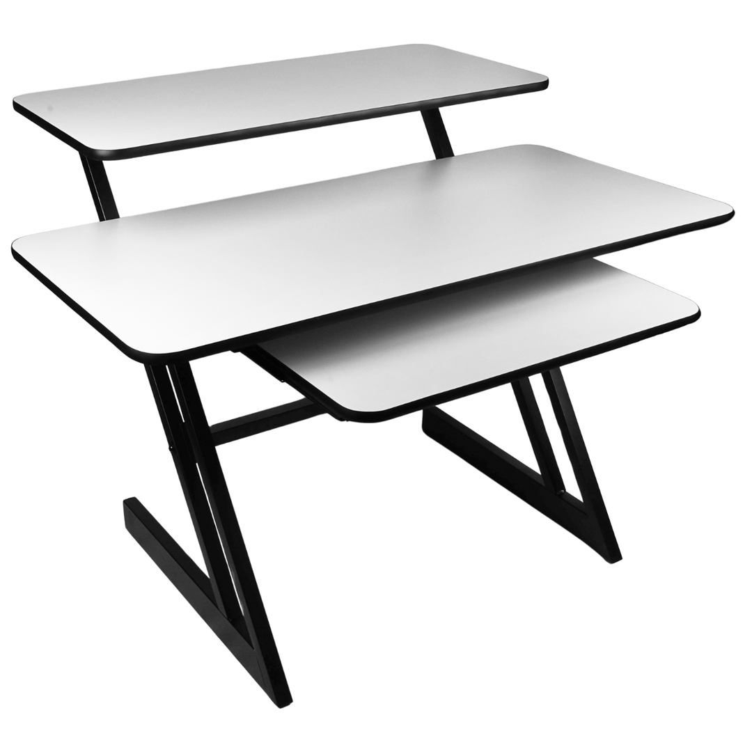 Tavolo da studio con ripiani ed estrazione per keyboard (120 cm)