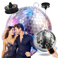 Light4Me Sfera a specchi da 20 cm con LED, motore e telecomando