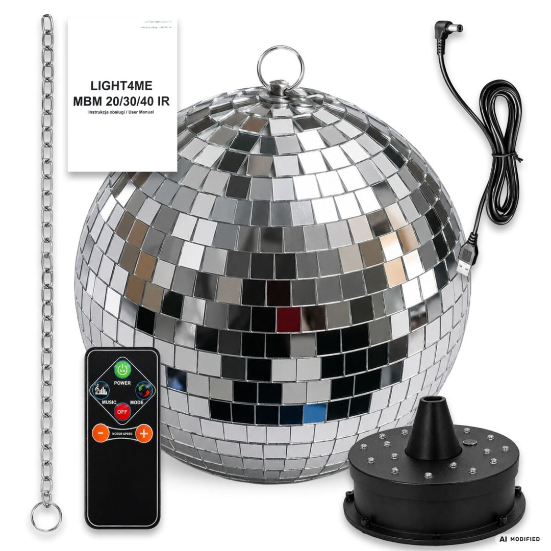 Light4Me Sfera a specchi da 20 cm con LED, motore e telecomando