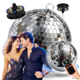 Light4Me Sfera a specchi da 20 cm con LED, motore e telecomando