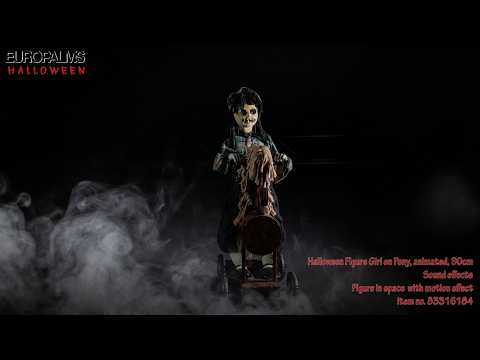 Figura di Halloween ragazza su pony, animata, 90 cm