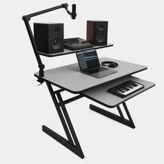Tavolo da studio con ripiani ed estrazione per keyboard (120 cm)
