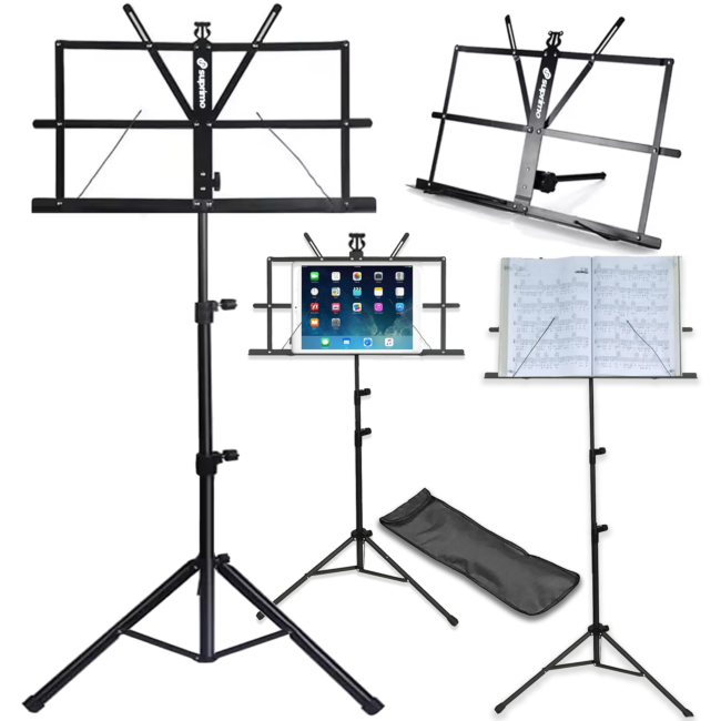 Supporto per leggio con borsa – pieghevole e regolabile in altezza 65–130 cm
