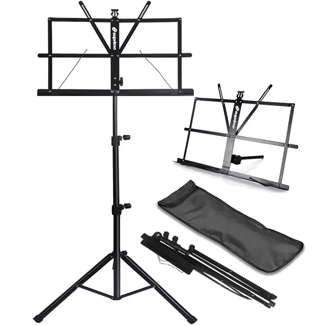 Supporto per leggio con borsa – pieghevole e regolabile in altezza 65–130 cm