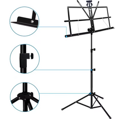 Supporto per leggio con borsa – pieghevole e regolabile in altezza 65–130 cm