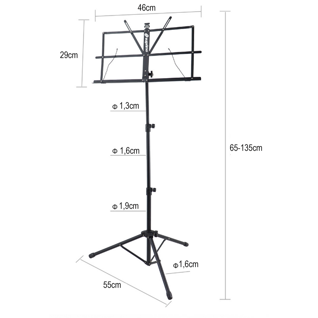 Supporto per leggio con borsa – pieghevole e regolabile in altezza 65–130 cm