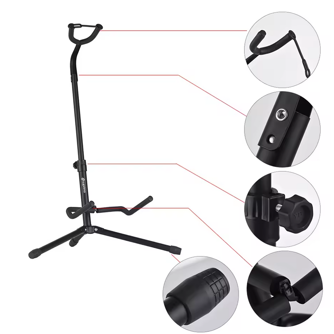 Supporto pieghevole per Chitarre 62-74 cm con cinghia di sicurezza