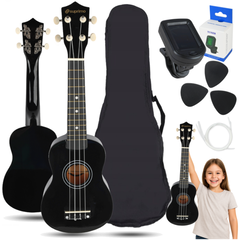 Set di Ukulele con custodia, accordatore e accessori, nero