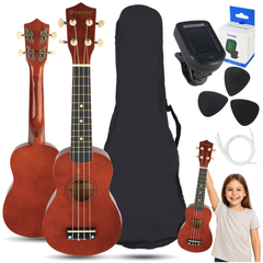 Set Ukulele con custodia, accordatore e accessori,Dark Wood