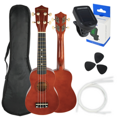 Set Ukulele con custodia, accordatore e accessori,Dark Wood