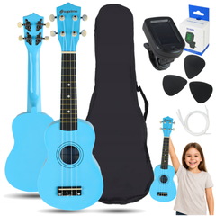 Set per ukulele con custodia, accordatore e accessori, blu