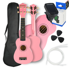 Set di ukulele con custodia, accordatore e accessori, Pink