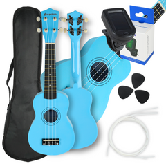 Set per ukulele con custodia, accordatore e accessori, blu