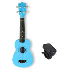 Set per ukulele con custodia, accordatore e accessori, blu