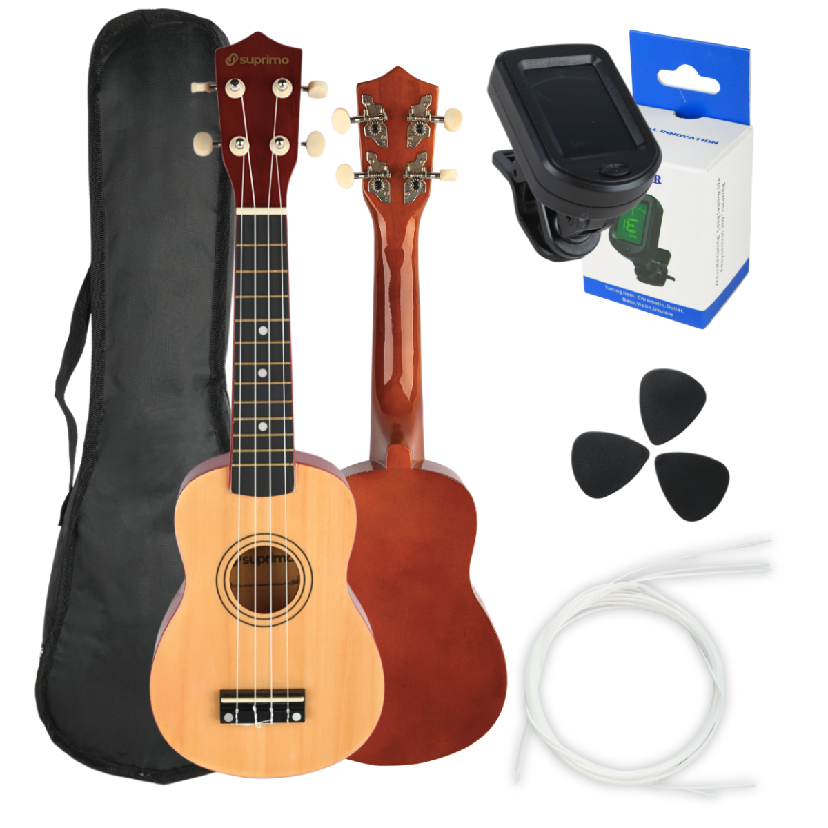 Ukulelesæt med Etui, Tuner og Tilbehør, Naturtræ