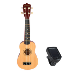 Set di ukulele con custodia, accordatore e accessori, legno naturale