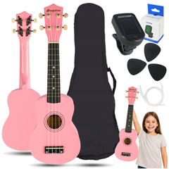Set di ukulele con custodia, accordatore e accessori, Pink
