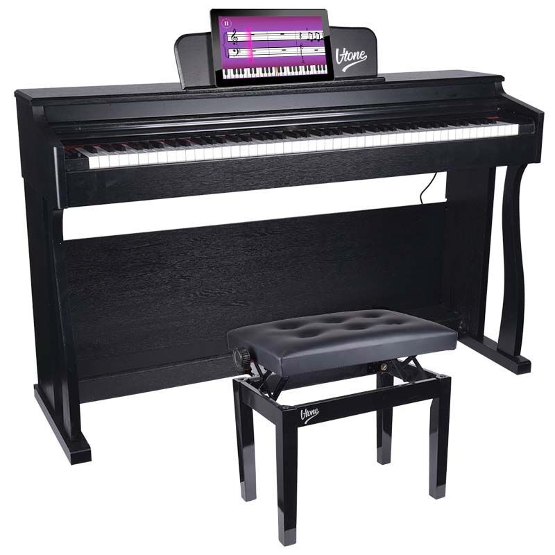 Panchina per pianoforte con similpelle nera
