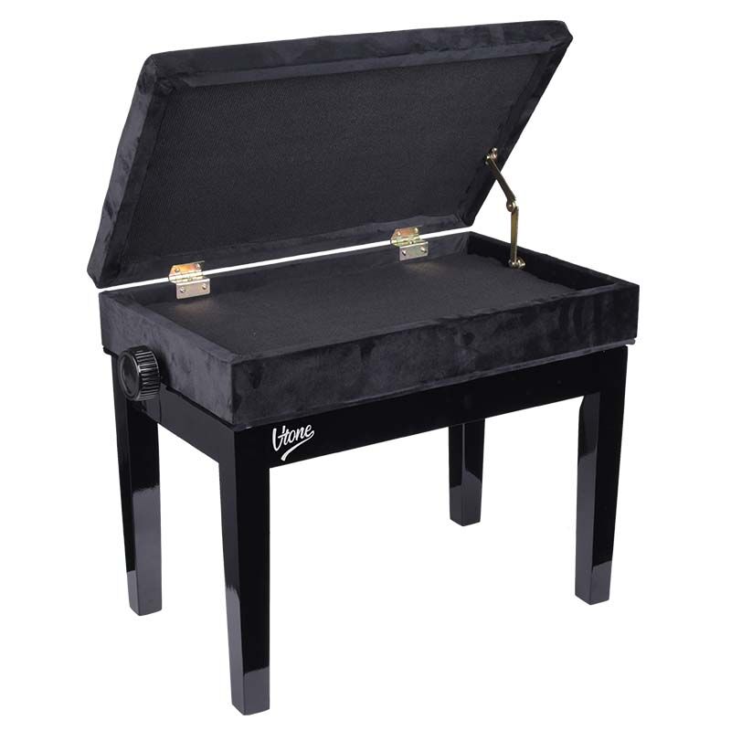 Panchina per pianoforte – Spazio per riporre oggetti e altezza regolabile (velluto nero)
