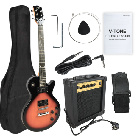 V-Tone ESLP39 SB 4/4 set di chitarra elettrica Les Paul con amplificatore, Sunburst