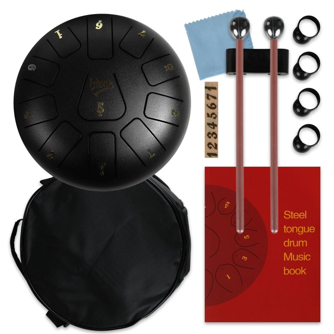 Tongue Drum 8" Nero incl. accessori (11 toni)