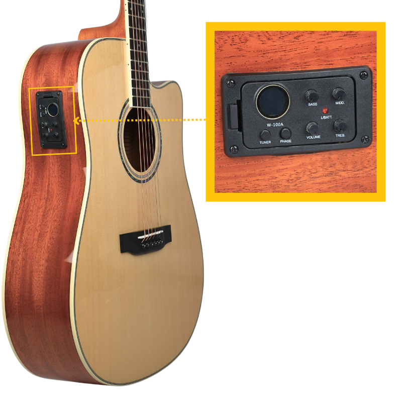 V-TONE VEAG1 CE NT Elektroakustisk Guitar 4/4 Dreadnought Cutaway – Natur