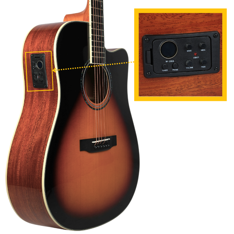 V-TONE VEAG1 CE VS elektro-akustisk guitar 4/4 dreadnought cutaway sunburst